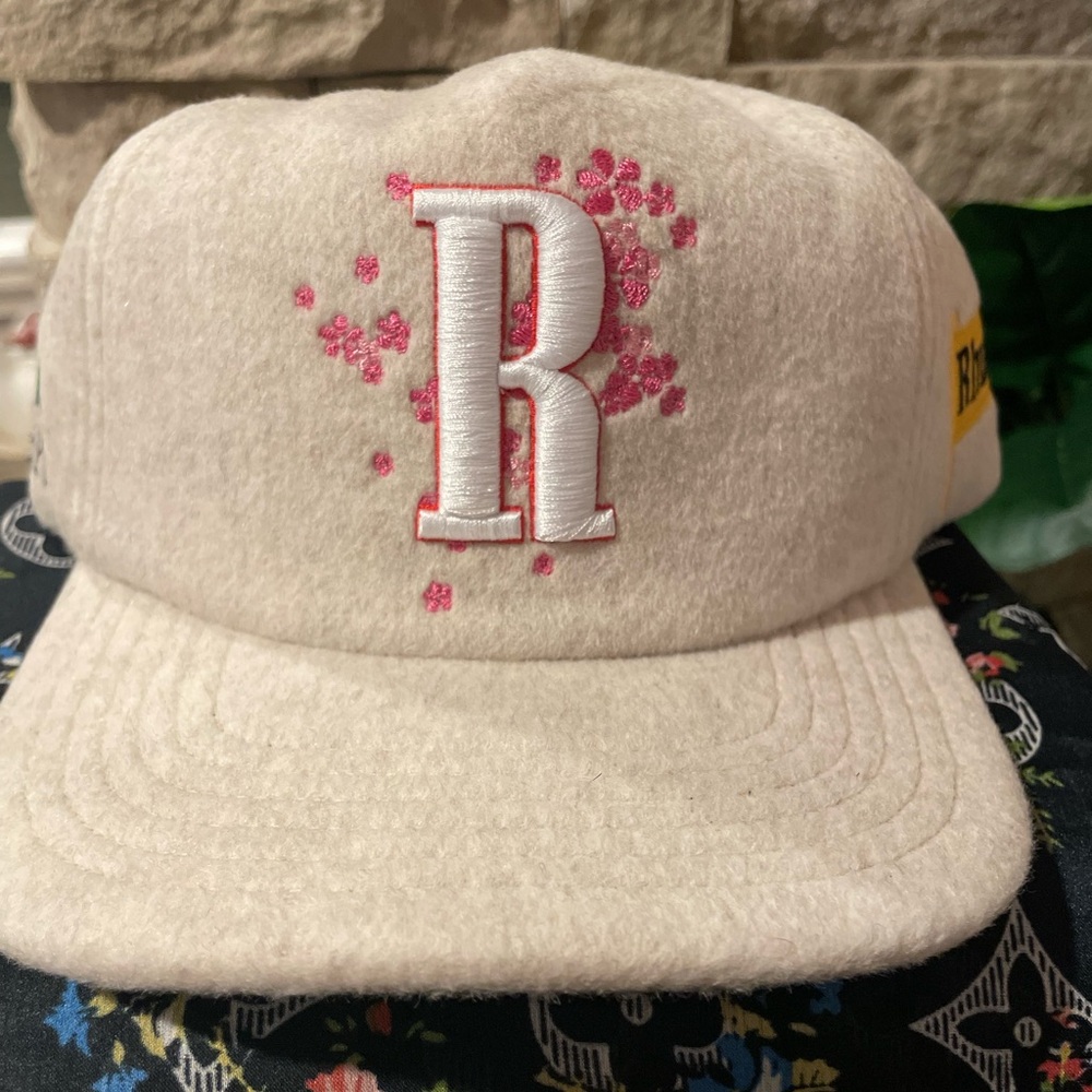 Rhude Cream Hat with Pink Floral Accents